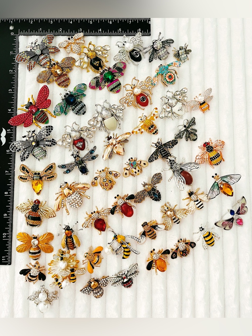 Lot of 50 Sparkling Enamel & Crystal Bee Brooches Intricate Insect Pins Jewelry